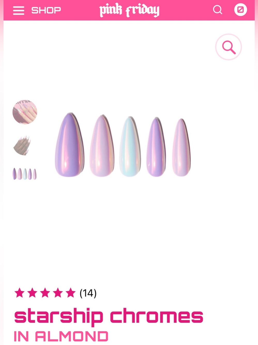 Pink Friday Nails Starship Chrome in Almond L